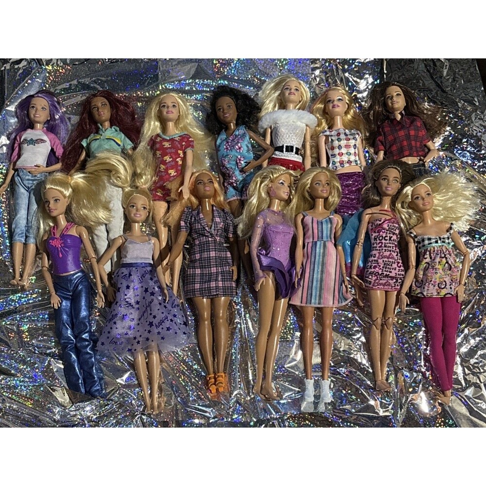 Mattel Barbie Lot Of 14 Different Barbies Dolls Dressed Dresses Some Shoes
